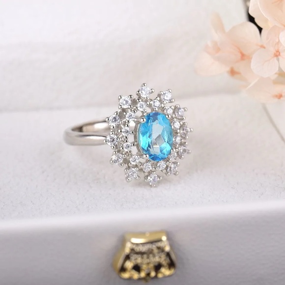 Natural Topaz Rings, Genuine Gemstone Ring, Silver Plated Adjustable Ring Band - Picture 4 of 6